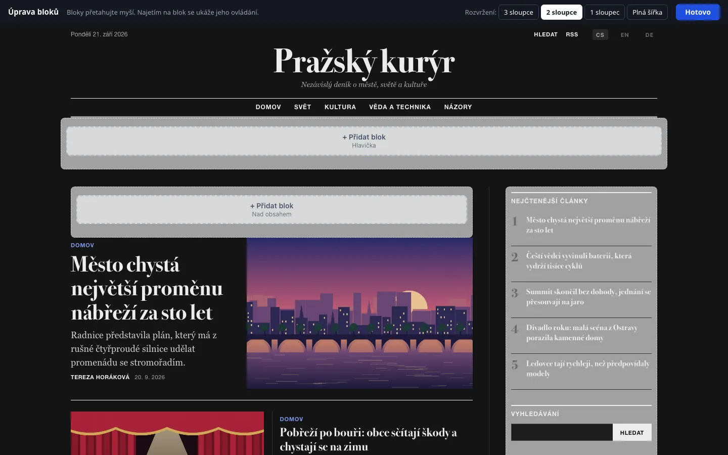 Vizuální editor bloků – tmavý režim