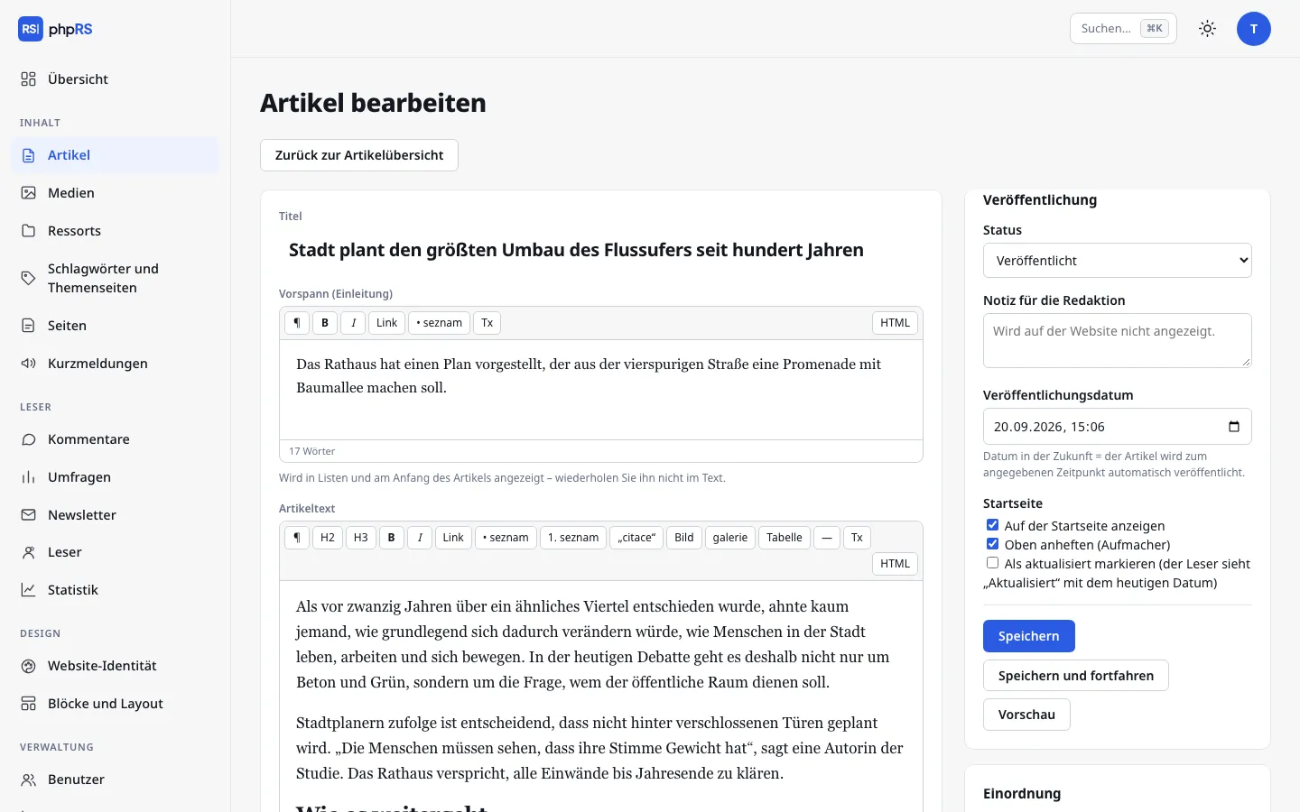 Artikeleditor in phpRS