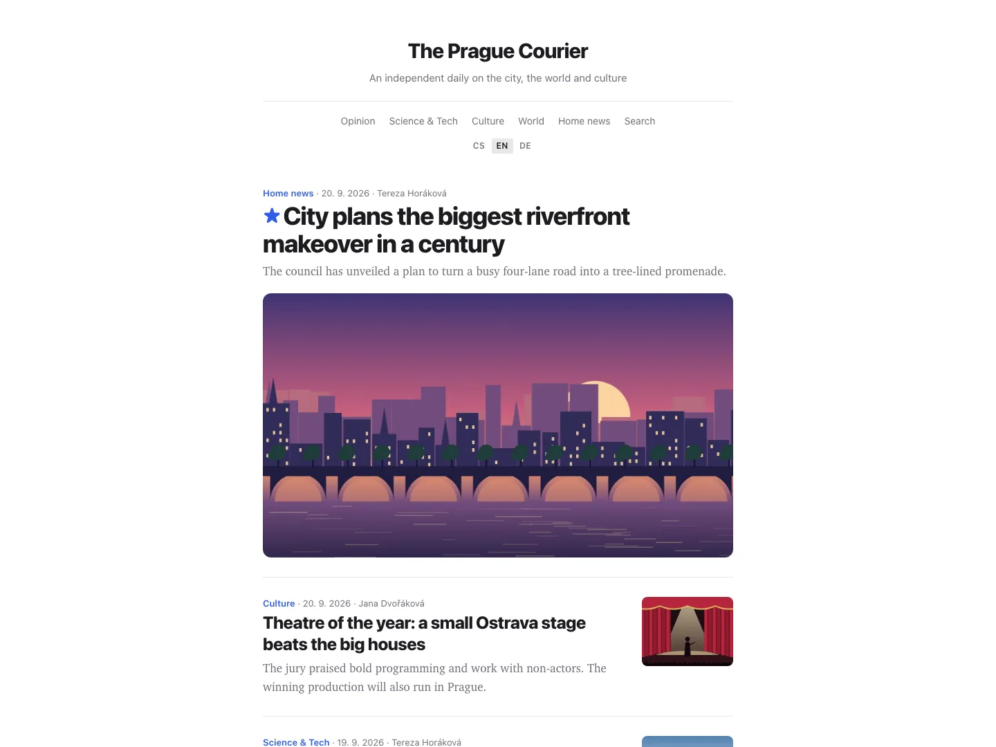The Minimal template – front page